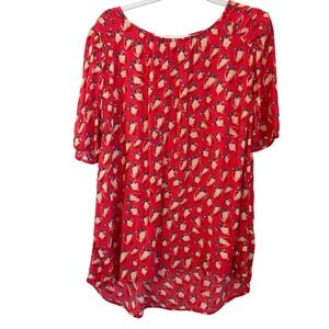 FatFace Red Strawberry Print Dobby‎ Tunic Blouse Short Sleeve Size 12 US Twee